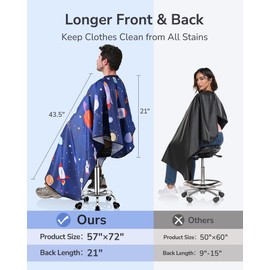 ULG Kid’s Hair Cutting Cape with Soft Neck Duster Brush Waterproof Extra Large Size Salon Barber Cape Haircut Cape for Children, 57”×72” Full Body Coverage, Blue Cosmos