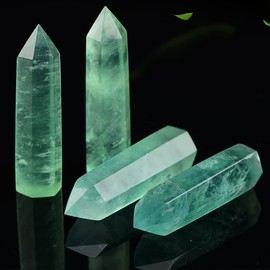 HINATAA 8-9 cm Healing Crystal Stones, Gemstone Healing Stones, Polished Quartz Crystal Stones, Natural Fluorite, Hexagon Crystal Rods for Reiki Chakra Meditation Therapy Decoration (Green Fluorite)