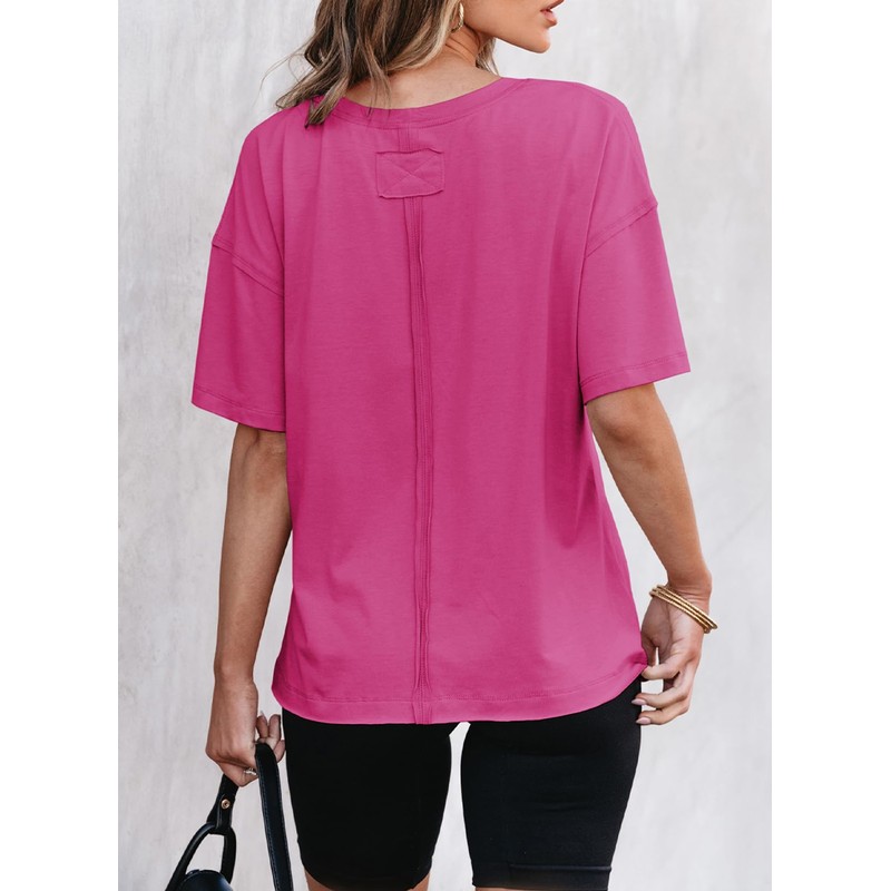 EVALESS Tops for Women Trendy Short Sleeve Round Neck Oversized