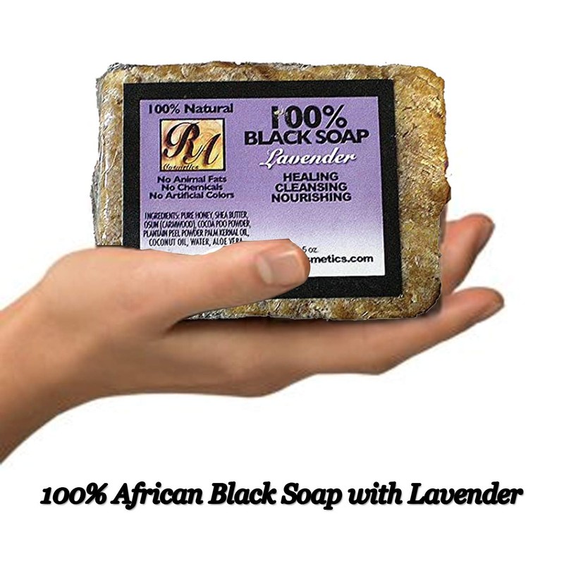 RA Cosmetics 100% Natural Black Soap with Lavender 5oz