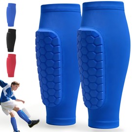 Soccer Shin Guards for Kids Youth Adults - 1-Pair Soccer Shin Defender with Honeycomb Compression Sleeves for Football, Baseball, MTB & Kickboxing