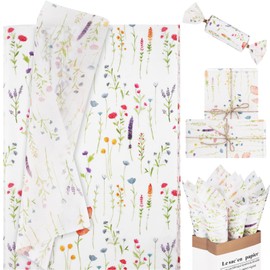 100 Sheets Purple Lavender Tissue Paper, 20x14 Inches, Wildflower Wrapping Tissue Paper Red Poppy Printed Art Decorative Tissue for Spring Wedding Gift Wrapping Supplies