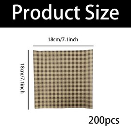 200pcs Wax Paper Sheets – 7.1x7.1 in Greaseproof Checkered Brown Food Liners for Sandwiches, Burgers, Baskets & Trays, Ideal for Picnics, Restaurants & Food Service