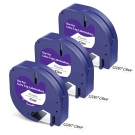Meritom Compatible Dymo Label Tape Transparent as Replacement for Dymo LetraTag Plastic Clear 12 mm x 4 m Label Tape, 12267 S0721530 Letratag Clear Bands for Dymo Letratag XR XM LT-100H LT-100T Pack