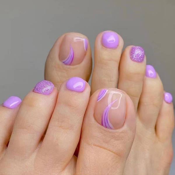 Brishow Artificial Toenails Foot False Toenails Bellerina Acrylic Stick on Toenails Pack of 24 for Women and Girls