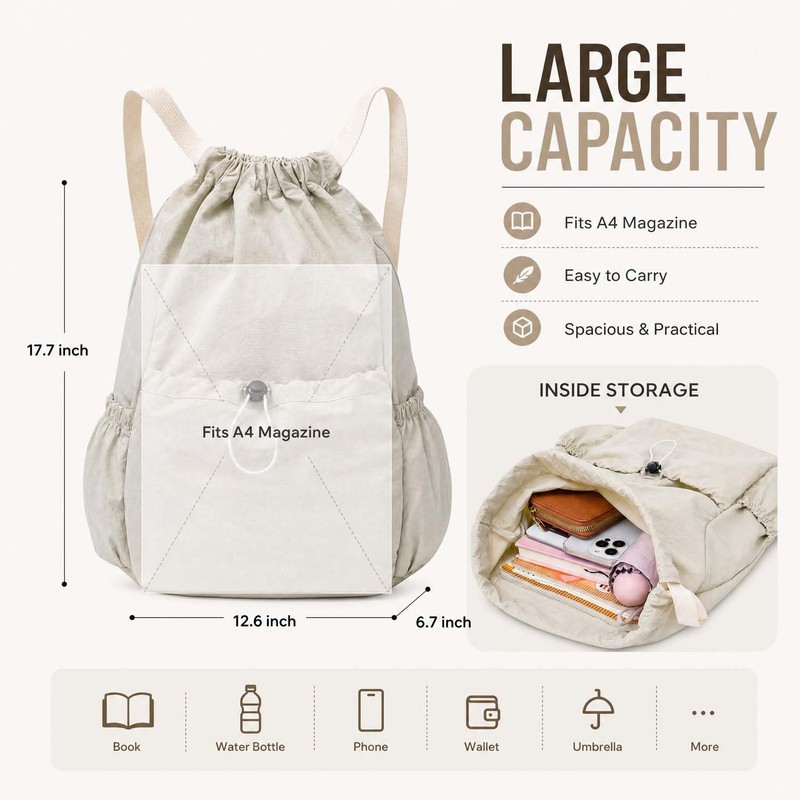 YeeSupe Drawstring Backpack for Women Men,Lightweight Foldable String Bag,Nylon Cinch