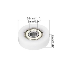 PATIKIL Nylon Pulley Wheel 6x28x7.5mm, 6 Pack 608zz Bearing Sliding Conveyor Roller Wheel for Door Window Drawer Hardware Driving Mechanical Equipment, White