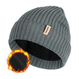 Sukeen Winter Beanie for Men Women Fleece Lined Soft Warm Cuffed Knit Hat Anti-Seepage Skull Cap for Cold Weather Grey