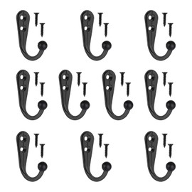 Tabanzhe 10 PCS Wall Mounted Metal Hooks,Black Single Clothe Hook,Bathroom Robe Hooks Hanger,for Hanging Hat Towel Key Scarf Bag Clothes(Screws Included)