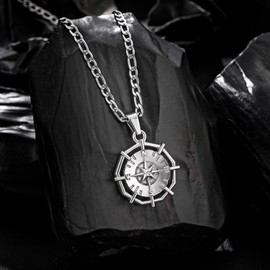 murtoo Women's Necklace with Compass Pendant for Women, Silver Vintage Gold Stainless Steel Necklace, Crystal Necklace Gift Ideas for Women, Stainless Steel