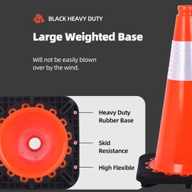 LCyindu 8 Pack Traffic Safety Cones 18 Inch with Weighted Base and Reflective Collar,Orange Construction Cones for Street Hazards,Sport Training,Home Traffic Parking