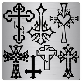 GORGECRAFT 6.3 Inch 7 Styles Cross Metal Stencil Christian Metal Template Stainless Steel Journal Planner Stencils for Wood Burning Drawing Carving Pyrography Painting on Wood Crafting