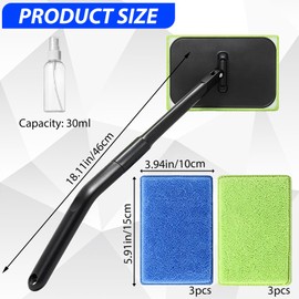 Windshield Cleaning Tool, 6 Reusable Pads and 1 Spray Bottle, 1 Set