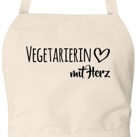 huuraa Apron Vegetarian with Heart Unisex Apron with Motif for the Greatest People Gift Idea for Friends and Family, natural
