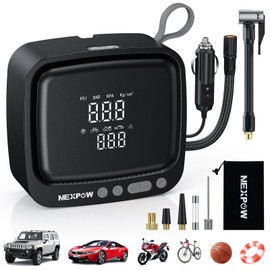 Tire Inflator Portable Air Compressor, NEXPOW 150PSI 12V DC Air Pump with Dual Digital Pressure Gauge & Auto Shut-Off, Air Compressor Portable with LED Light for Car, Motorcycle, Bicycle, Ball, Gray