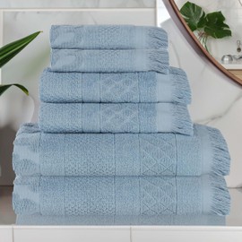 Superior Cotton 6 Piece Towel Set, Quick Dry, Bathroom Essentials, Shower, Spa, Luxury Plush Soft Absorbent Towels, includes 2 Bath, 2 Hand, 2 Washcloth/Face Towels, Rolla Collection, Blue