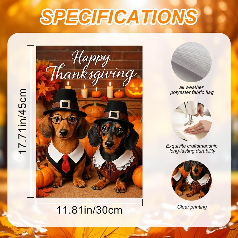 IVN Happy Thanksgiving Dachshund Garden Flag 12x18 Inch Double Sided
