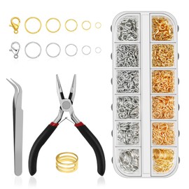 GlasFlength Jump Rings for Jewellery Making, 1443 Pieces Golden Silver Jump Rings Clasps Metal Open Rings with Jewellery Pliers Tweezers Jump Rings Opener for DIY Bracelets Necklaces Crafts