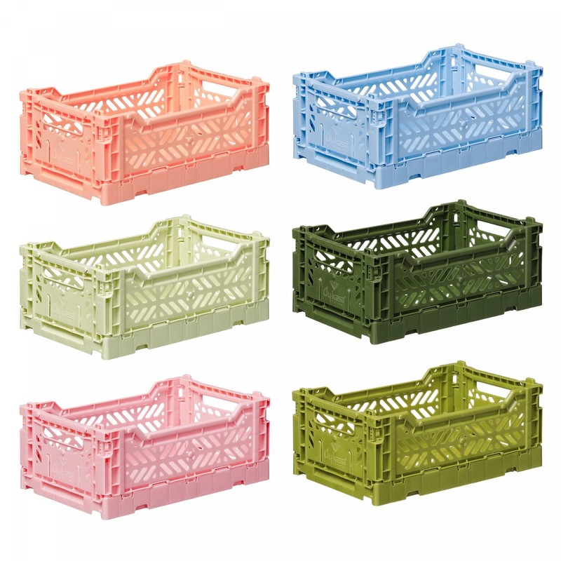 Ay-Kasa Folding Crate, Sturdy Folding Box, Plastic, Stackable, Almond Green,