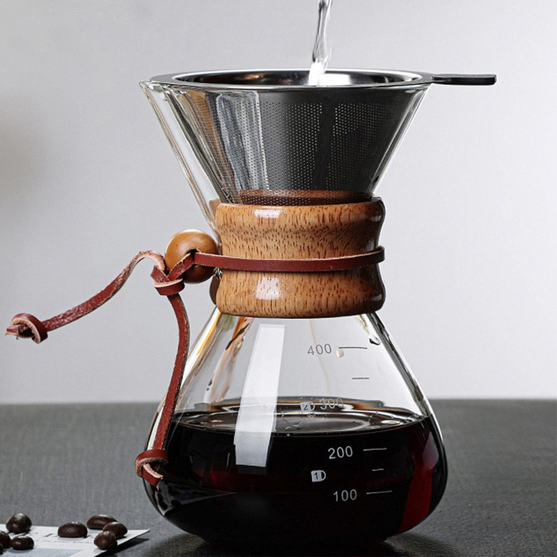 Pour Over Coffee Maker 400ml Double Layer Filter V Spout