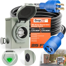 30 Amp Generator Cord and Power Inlet Box [Pre-Drilled], 25FT Generator Cords 30 Amp,125/250 Volt 7500 Watts Generator Power Cord NEMA L14-30P PB30 Twist Lock Connector