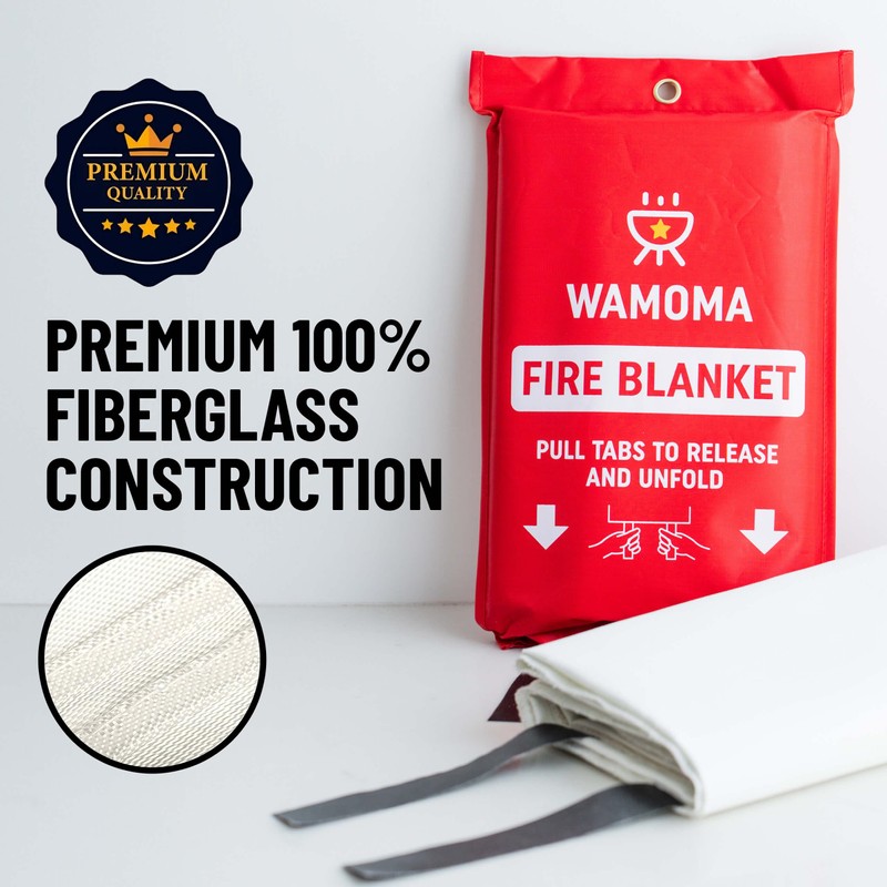 Wamoma Fire Suppression Blanket with Hooks - Waterproof, Oil-Resistant, Fiberglass