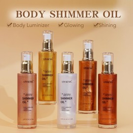 LIYALAN Aceite Corporal Brillante Bronce Dorado, 5 Tonos Bronce, 100 Ml. Iluminador Facial Perlado. Maquillaje Corporal Con Brillo Y Purpurina Dorada. Autobronceador Líquido.