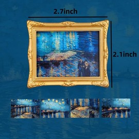 Fridge Refrigerator Magnets Picture Frames,World Famous Painting - Changeable Art Magnets Set | Gogh Resin & Magnetic Backing | Gift for Art Lovers (1, The Rhone River)