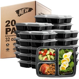 KmaxShip [20 Pack 32oz Meal Prep Containers with Lids - 3 Compartment Food Storage Containers - Reusable Bento Boxes - BPA Free, Stackable, Reusable, Microwaveable & Dishwasher Safe