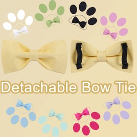 ARING PET Dog Collars, Cute Yellow Dog Collar with Bow, Adjustable Cotton Bowtie Dog Collar with Metal Buckle for Small Medium Large Boy and Girl Dogs