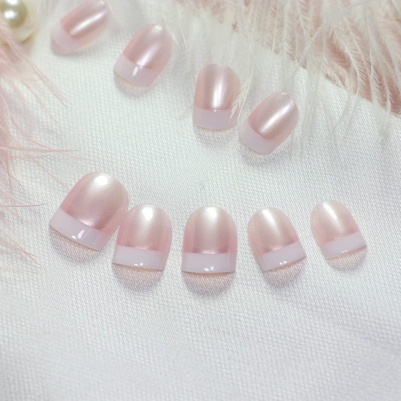 Pearl Shine - Uñas postizas redondas blancas con pestañas adhesivas