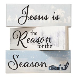 JennyGems Christmas Decor, Jesus Reason for the Season Wood Signs 3pc Set