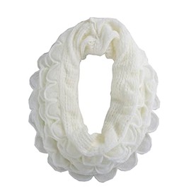 stylesilove Chic Oversized Ruffle Knitted Infinity Scarf (White)