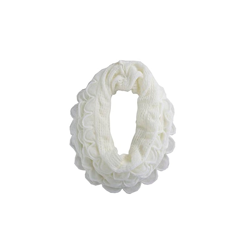 stylesilove Chic Oversized Ruffle Knitted Infinity Scarf (White)