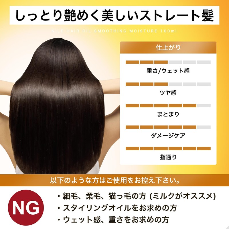 NILE Hair Oil, Non-Rinse Treatment, Middle Damage, Smooth Moisture (CALIFORNIA)