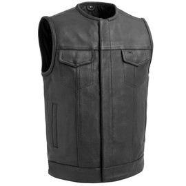 First Mfg Co - Highside - Men's Motorcycle Biker Riding Black Leather Vest - 4X Large - Conceal Carry Pockets