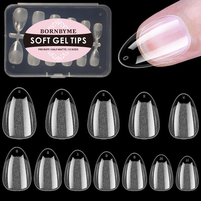 BORNBYME Extra Short Almond Soft Gel Nail Tips,120PCS Pre Buff