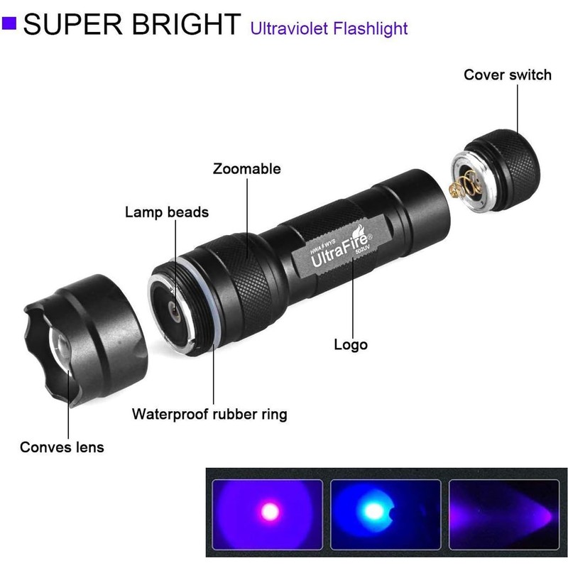 ULTRAFIRE Black Light UV Flashlight, Super Power UV 395-405 nm