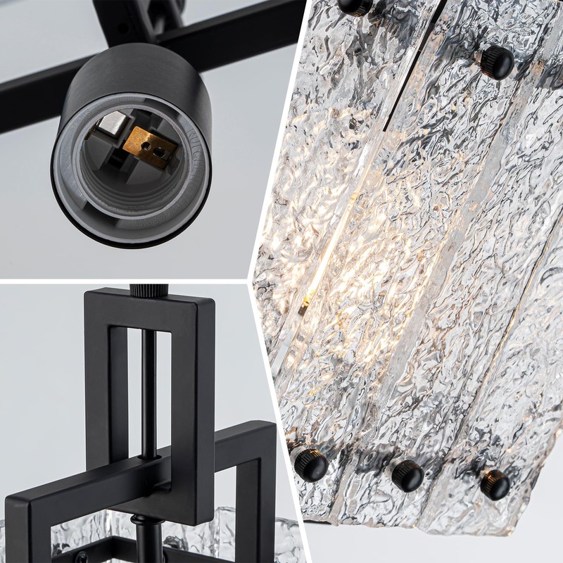 Black Crystal Pendant Light for Kitchen Island, Luxury Water Ripple