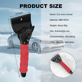 Yourkar Ice Scraper for Car Windshield, Scratch Free Foam Gripped Windscreen Snow Scraper Frost Ice Crusher, Winter Window Snow Shovel Frost Removal Tool for Car Small Trucks (Red)