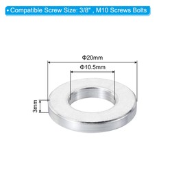 PATIKIL M10 Aluminium Spacers, Pack of 10 Metal Spacers, Aluminium 10.5 mm ID x 20 mm OD x 3 mm L, Aluminium Spacer Screw Stand, Round for 3/8 Inch M10 Screw Bolts