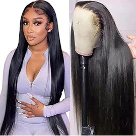 AiPliantfis Human Hair Wig Glueless Wig Wear and Go Real Hair Wig Women's Straight 13 x 6 Lace Natural Black Pre Plucked 150% Density Real Unprocessed Remy Hair 30 Inches
