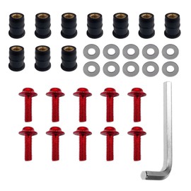 ZIMISI 10PCS Motorcycle Windshield Bolts Kit, Aluminum Alloy Car Body Mounting Screws Set with Washer & Wrench, Fairing Bolt Kit, Well Bolts Nuts Fasteners for Most Vehicles (Red)