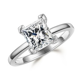 MOOSEA 2ct Princess Cut Moissanite Engagement Rings for Women, D Color VVS1 Clarity Lab Created Diamond Rings 14K White Gold Vermeil V Setting Solitaire Moissanite Engagement Rings, #11, White Gold,