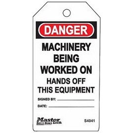 Master Lock S4041 "Danger-Machinery Being Worked On-Hands Off This Equipment" Tag, Plastic, 5-3/4", 3" (Pack of 6)