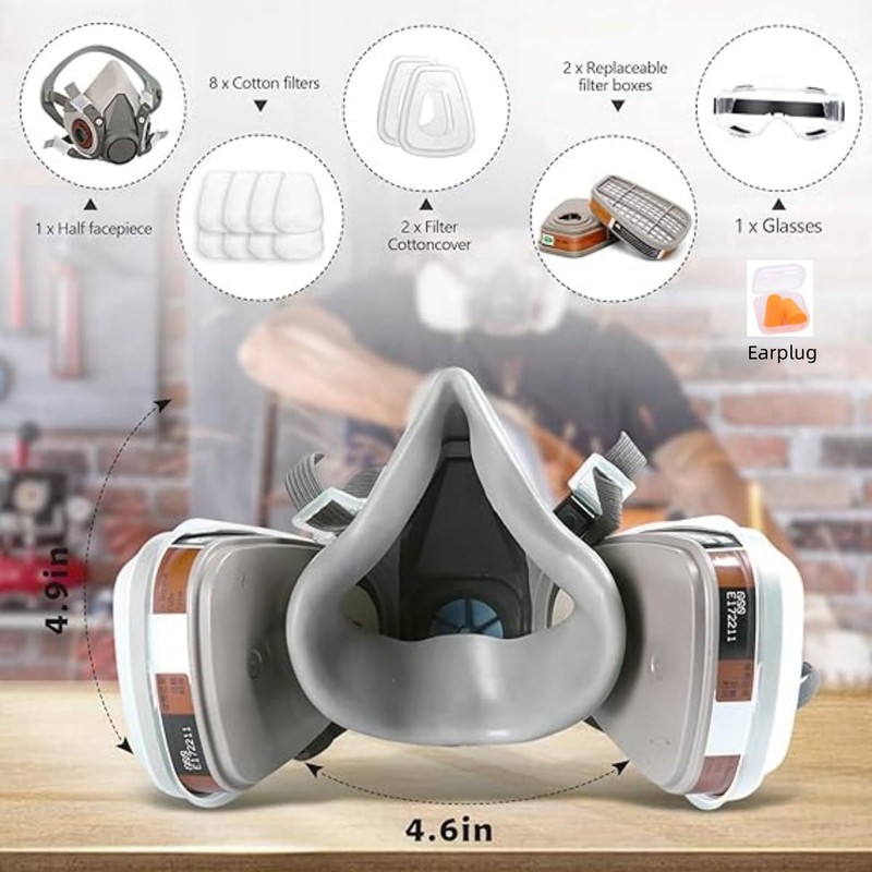 ANUNU Respirator Mask with Filter and Glasses, Chemical Face Protection
