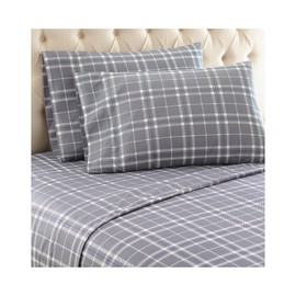 Shavel Home Products Micro Flannel Printed Sheet Set, Carlton Plaid Gray, Queen