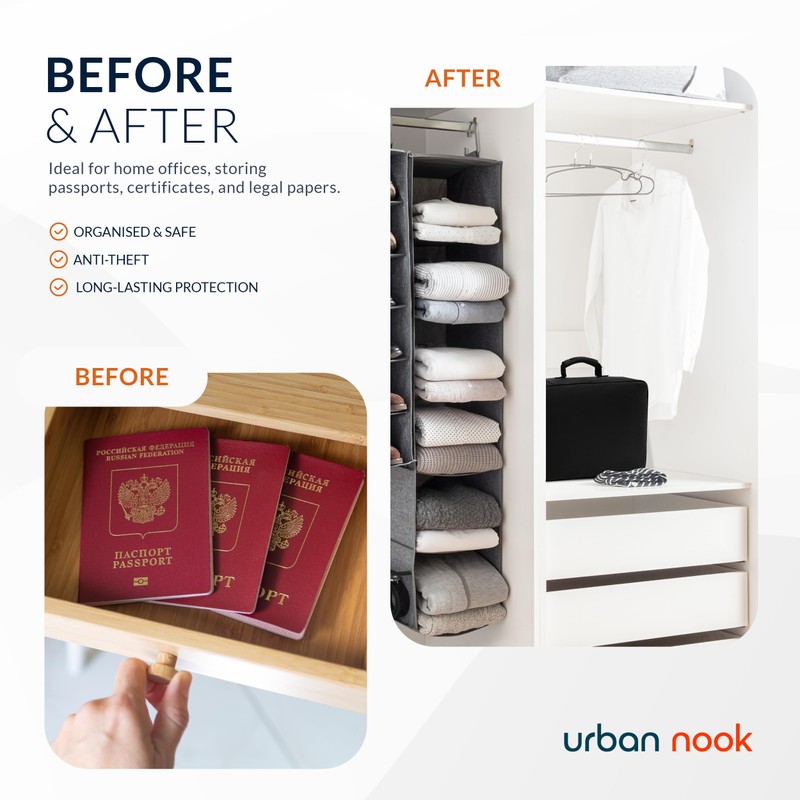 Urban Nook Fireproof Document Box - 3-Layer Lockable Storage Box,