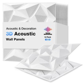 Acoustic 3D Wall Panels, 12 Pack Square Sound Proof Panels for Interior Wall Décor, Hollow Sound Absorbing Panel for Studio, Living Room, Home, Hotel, 12''x12'' Cover 12 sq ft, Thin style, White