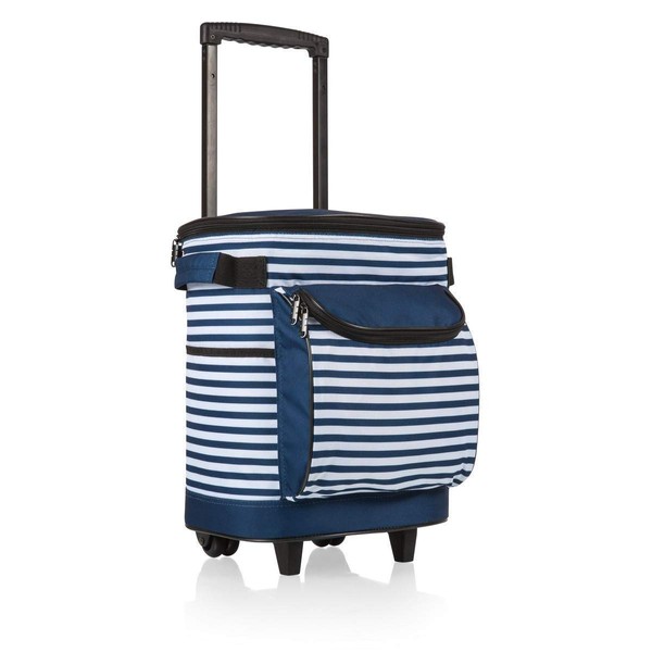 ONIVA - a Picnic Time brand Portable Rolling Cooler with Wheels and Handle, Water-Resistant Wheeled Trolley, (Navy Blue & White Stripe)